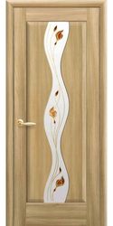 Межкомнатные двери Волна со стеклом сатин и рисунком Р1, ПВХ DeLuxe Золотой дуб