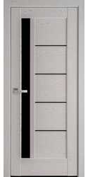 Межкомнатные двери Грета с черным стеклом, ПВХ DeLuxe Патина Серая