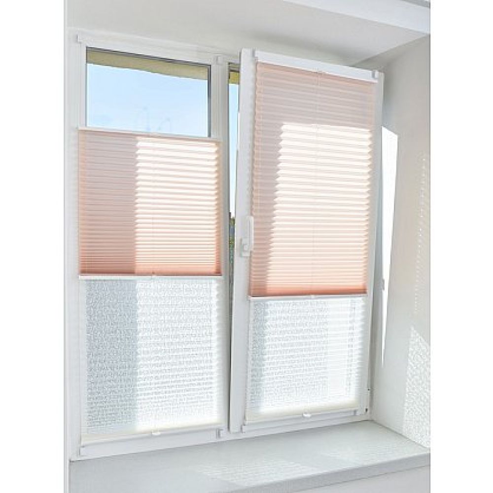 Штора плиссе "Дуэт" Crush/Transparent, коралл, белый galuzi_plise18