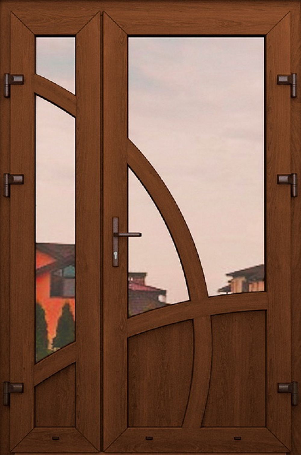 Металлопластиковые двери двойные орех № 54 plastikovie_dveri54