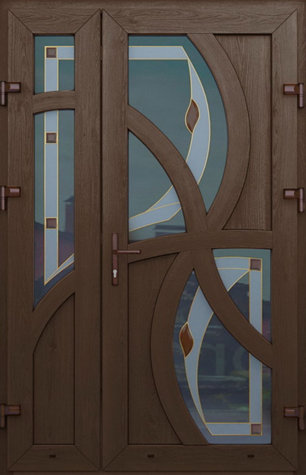 Металлопластиковые двери двойные орех № 50 plastikovie_dveri50