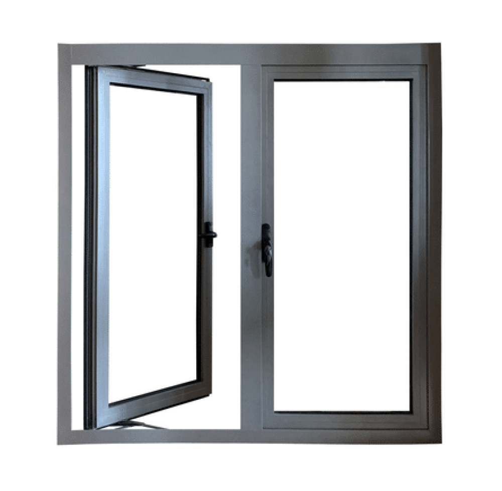 Алюминиевое окно двухстворчатое серое стандартное прозрачное стекло aluminiy_vikna3